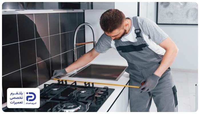 اندازهگیری و برش دقیق صفحه کابینت برای نصب اجاق گاز توکار