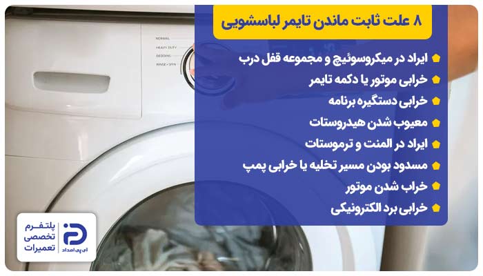 8 علت ثابت ماندن تایمر لباسشویی + راهحل