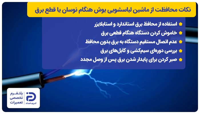 نکات محافظت از ماشین لباسشویی بوش هنگام نوسان یا قطع برق