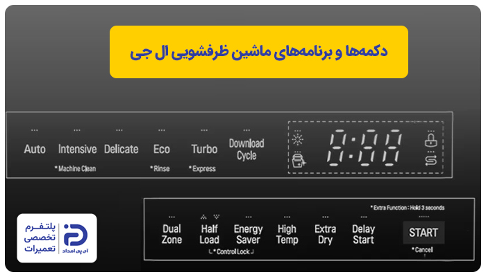 دکمه‌ها و برنامه‌های ماشین ظرفشویی LG