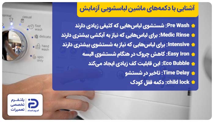 آشنایی با دکمه‌های ماشین لباسشویی آزمایش 