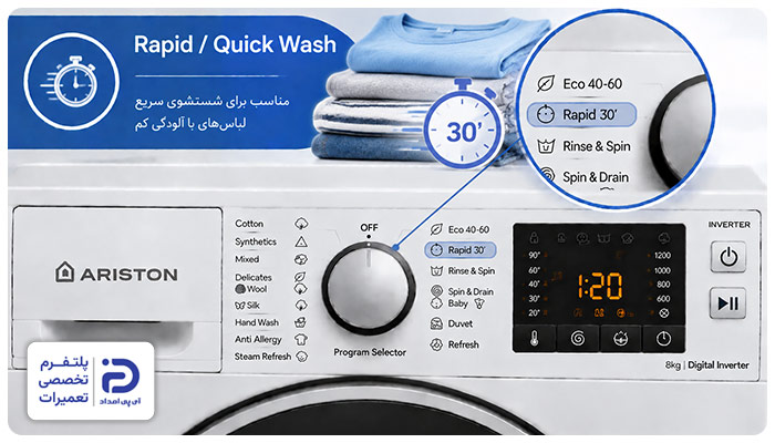 برنامه "Rapid" یا "Quick Wash" ماشین لباسشویی آریستون
