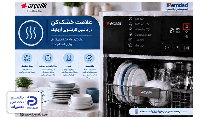 علامت "Drying" یا خشک‌کن ماشین ظرفشویی آرچلیک