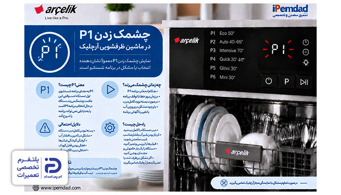 چشمک زدن P1 در ماشین ظرفشویی آرچلیک
