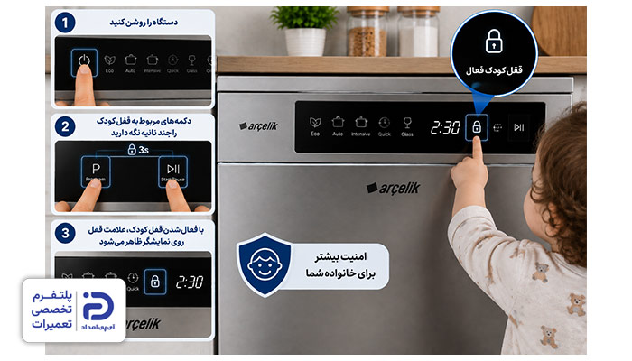 نحوه فعال کردن قفل کودک ماشین ظرفشویی آرچلیک