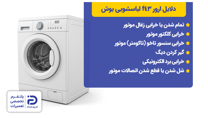 دلایل ارور f43 لباسشویی بوش