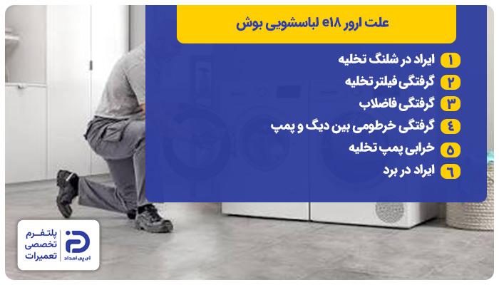 علت ارور e18 لباسشویی بوش