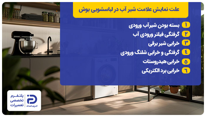 علت نمایش علامت شیرآب در لباسشویی بوش