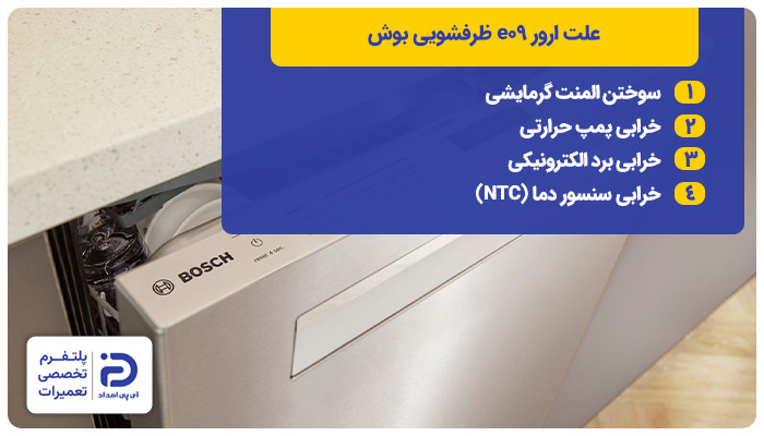 علت ارور e09 ظرفشویی بوش