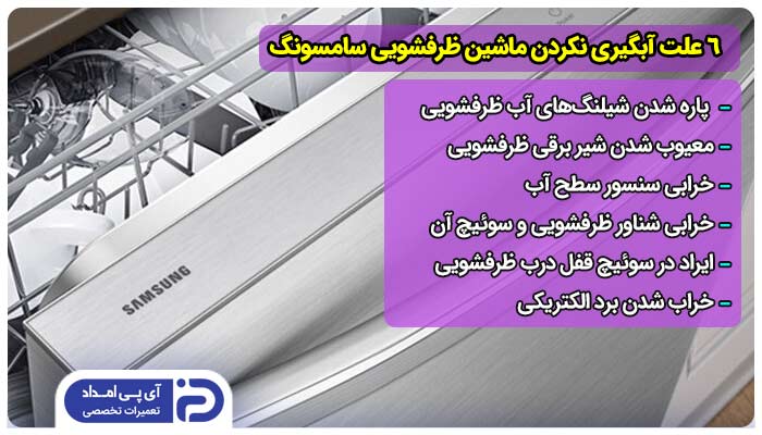 6 علت آبگیری نکردن ماشین ظرفشویی سامسونگ