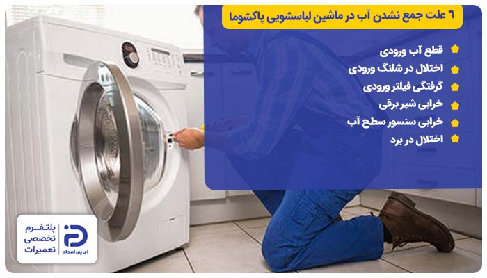 6 علت جمع نشدن آب در ماشین لباسشویی پاکشوما