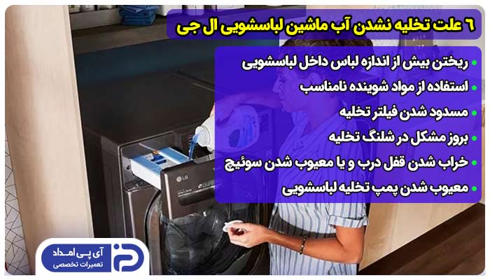 6 علت تخلیه نشدن آب ماشین لباسشویی ال جی + راه‌حل