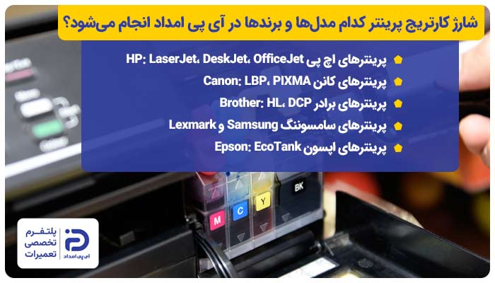 شارژ کارتریج پرینتر کدام مدل‌ها و برندها در آی پی امداد انجام می‌شود؟