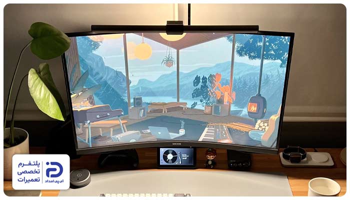  عکسی از صفحه مانیتور با نور شدید یا نوار تنظیم روشنایی.