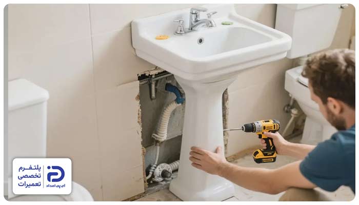 نصب روشویی روی پایه یا دیوار