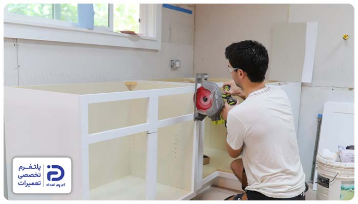 برش روی کابینت برای نصب سینک ظرفشویی