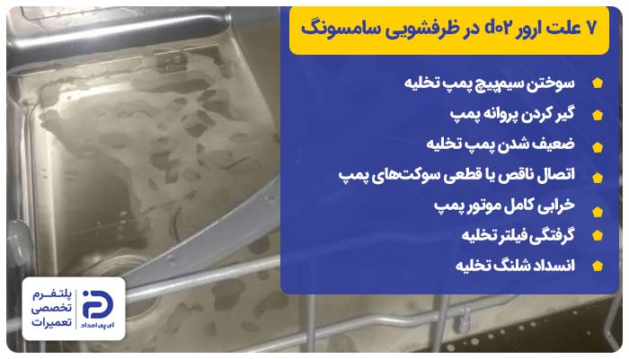 7 علت ارور d02 در ماشین ظرفشویی سامسونگ