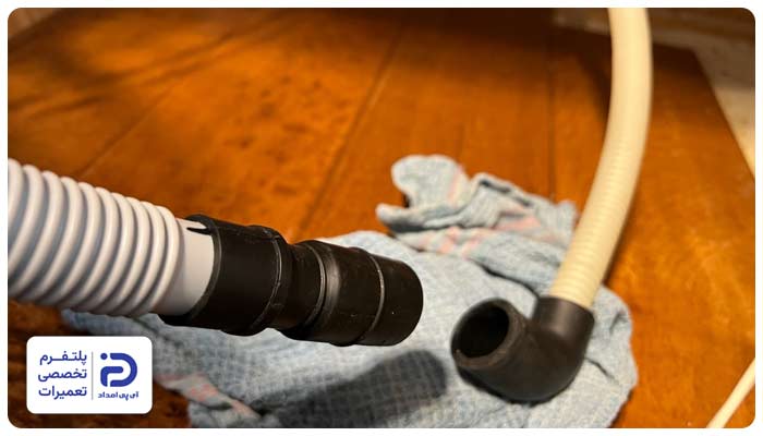 خم یا پیچخوردگی شلنگ خروجی آب علت ارور e4 ظرفشویی پاکشوما