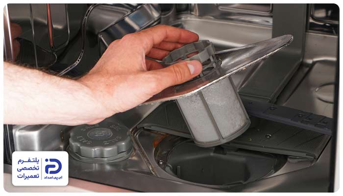 گرفتگی فیلتر یا شلنگ تخلیه از دلایل ارور e4 ظرفشویی پاکشوما