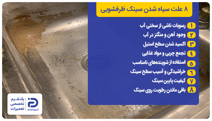 8 علت سیاه شدن سینک ظرفشویی