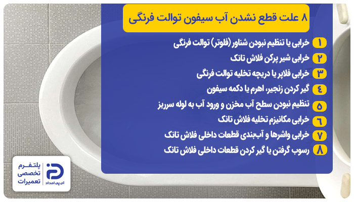 ۸ علت قطع نشدن آب سیفون توالت فرنگی 