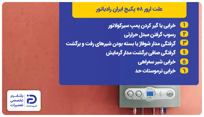 علت ارور e8 پکیج ایران رادیاتور