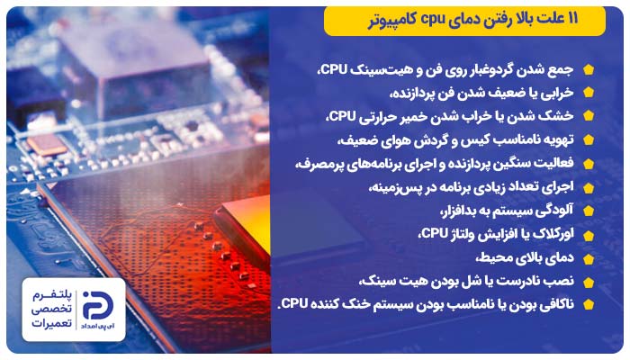 11 علت بالا رفتن دمای cpu کامپیوتر