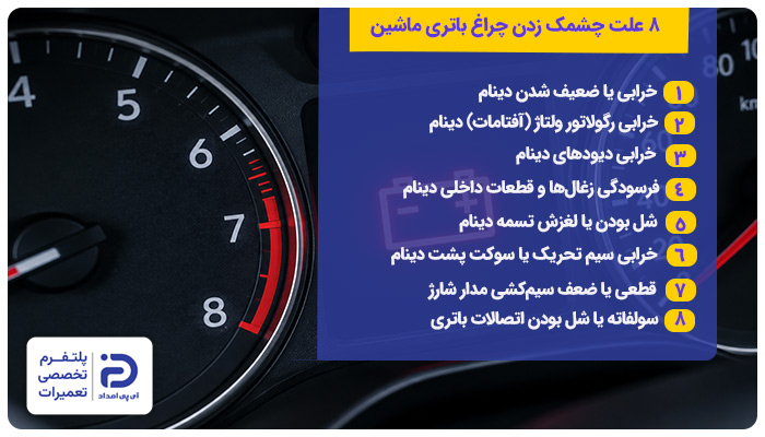 8 علت چشمک زدن چراغ باتری ماشین