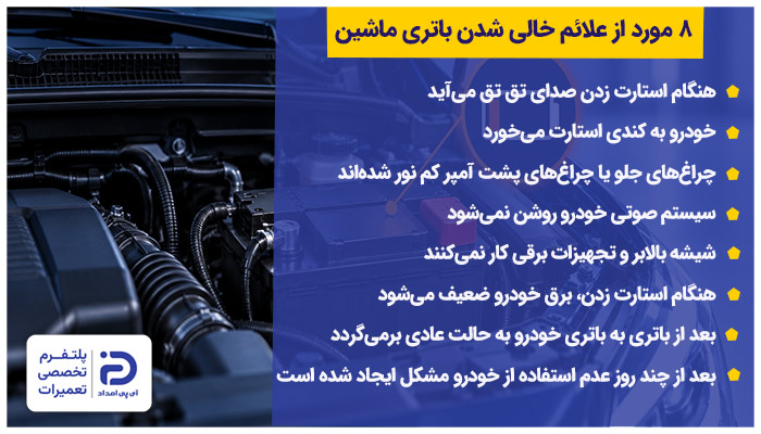 8 مورد از علائم خالی شدن باتری ماشین و نیاز به شارژ