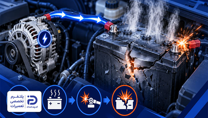 شارژ بیش از حد باتری علت ترکیدن باتری ماشین