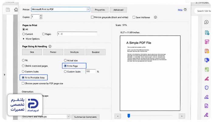 فعال بودن گزینه Fit to Page یا Fit to Printable Area از علت های کوچک پرینت گرفتن پرینتر