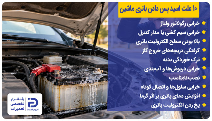 10 علت اسید پس دادن باتری ماشین