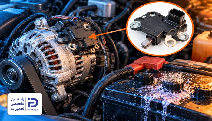 خرابی رگولاتور ولتاژ دینام علت اسید پس دادن باتری ماشین