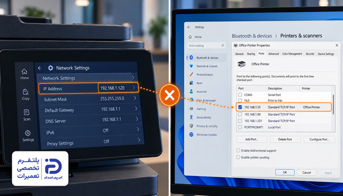 تغییر IP پرینتر در شبکه علت در دسترس نبودن پرینتر