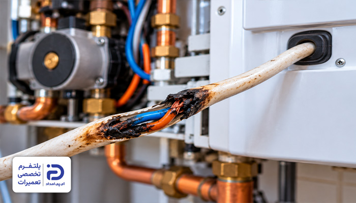آسیبدیدگی کابل برق علت اتصالی برق پکیج